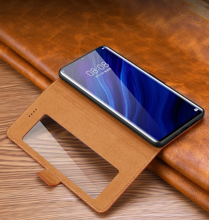 Подлинная истинная природа кожа флип чехол для huawei P30 Pro Личи окна Смарт сна Магнитная
