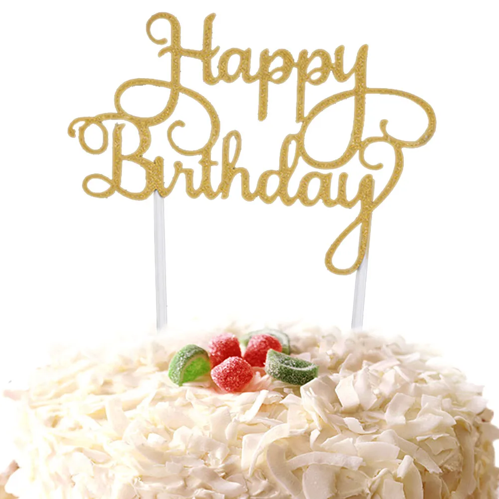 Gold Топпер для кексов, тортов, флаги с надписью Happy birthday, двойная палочка для семьи, дня рождения, вечеринки, украшения для выпечки, товары для магазина - Цвет: Gold