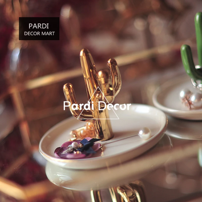 Модная Золотая пластина кактуса ювелирный лоток кольцо для хранения украшения