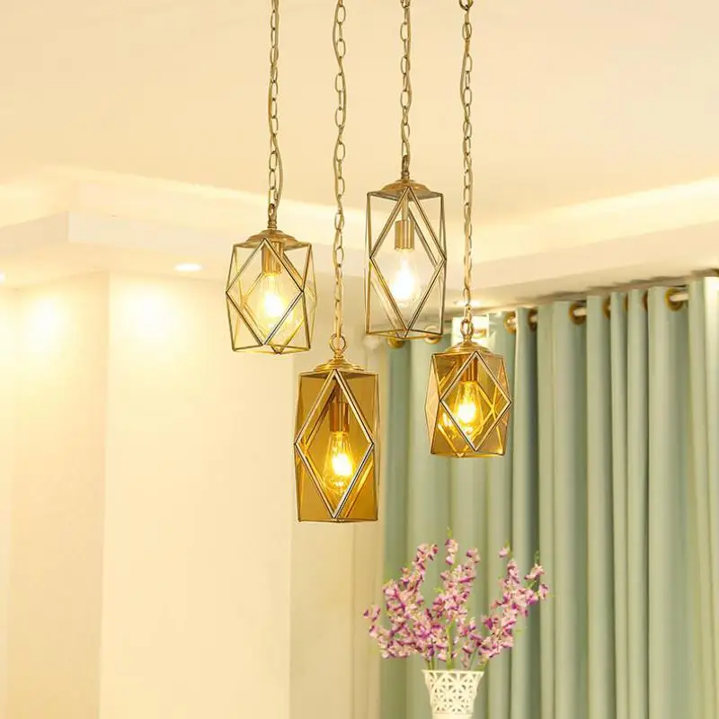 Медный светильник подвесной витражный для гостиной современный ресторана