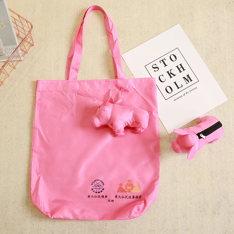 Pink Eco Kids Animal Reusable Portable Should Pocket Square Shopping Bag Eco-friendly Foldiner Handbag Grocery Fold Bag