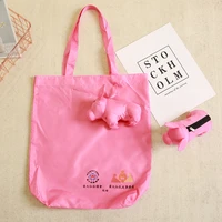pink eco kids animal reusable portable should pocket square shopping bag eco friendly foldiner handbag grocery fold bag