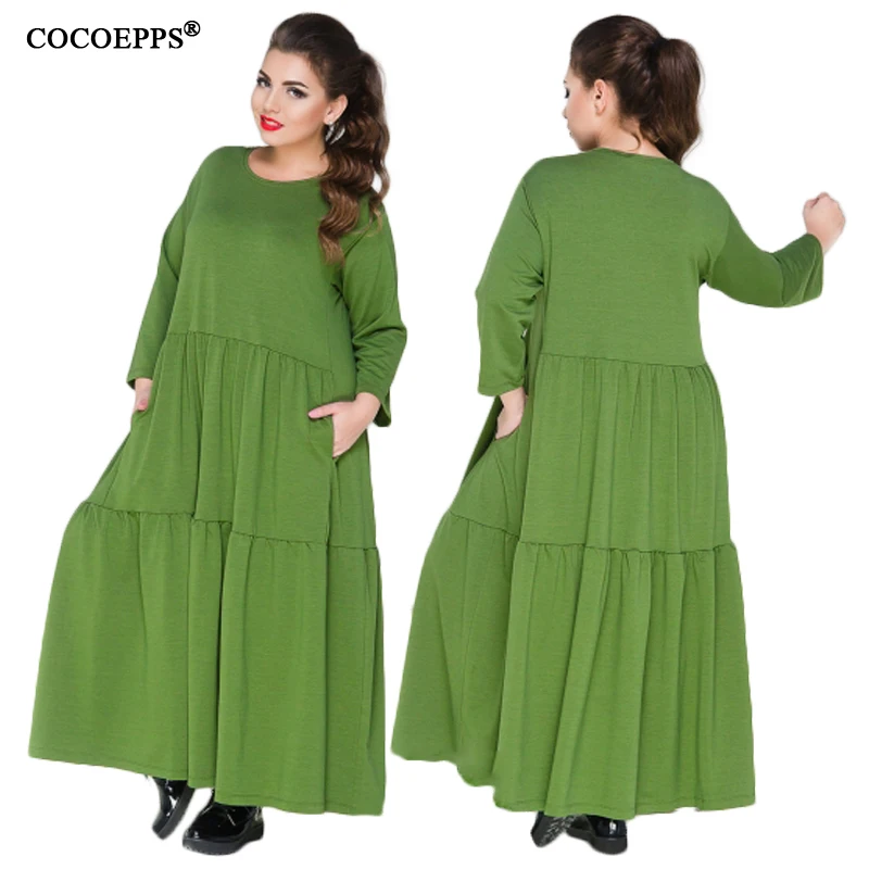 COCOEPPS новые свободные 5XL 6XL плюс размер платье женское однотонное с длинным