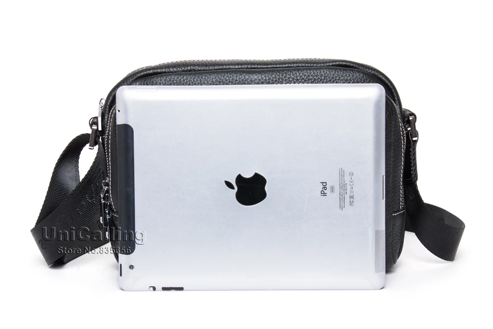 Модная мужская кожаная сумка на тройной молнии горизонтальная из натуральной