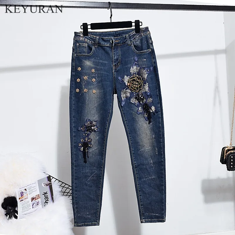 Женский джинсовый костюм с цветочной вышивкой комплект из 2 х предметов