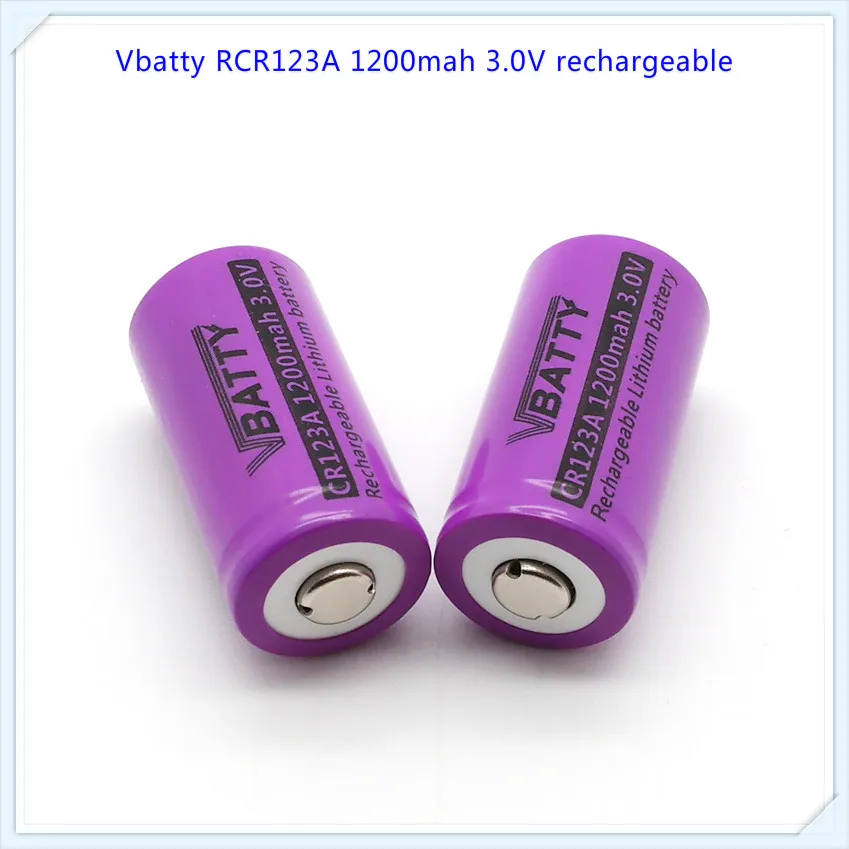 Vbatty CR123A 1200 мАч 3.0 В Перезаряжаемые литий-диоксид марганца батареи CR123A с кнопки сверху(4 шт