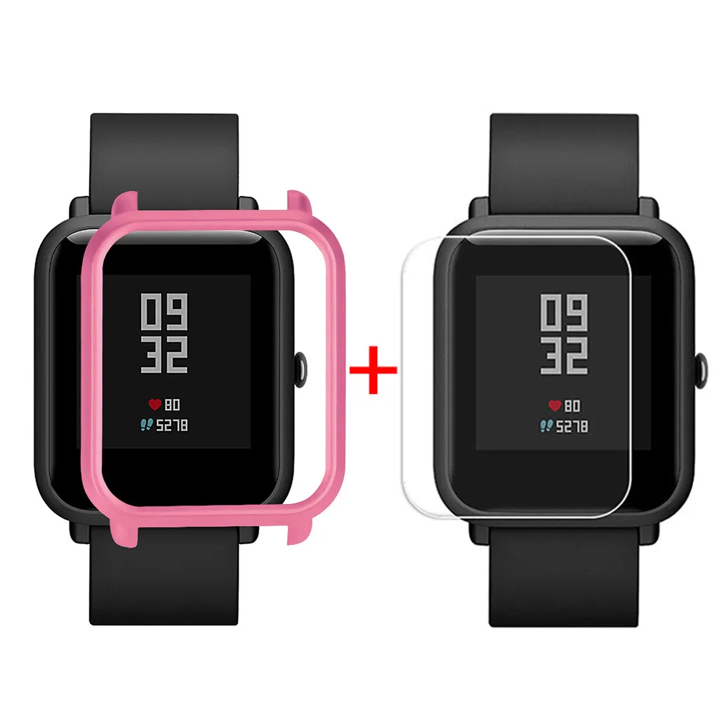 Hot Pink Защита экрана Slim2019 цветная Рамка PC чехол Защитная оболочка для Huami Amazfit Bip Younth часы с защитой экрана#35 - Цвет: Hot Pink
