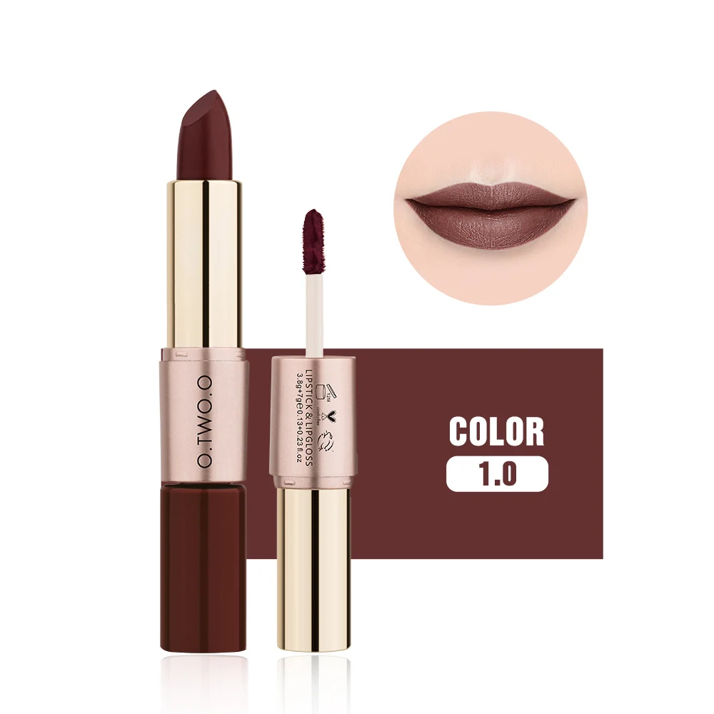 O.TWO.O 2 in 1 Matte Lipstick+Lip Gloss Lips Makeup Cosmetics Waterproof 12 Colors Choose - Цвет: 10