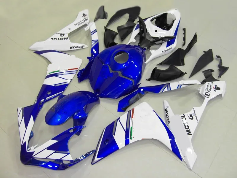 Полная крышка бака мотоциклетный вставной обтекатель комплект для YAMAHA YZFR1 07 08 YZF R1 2007 2008 YZF1000 ABS белая, голубая обшивка комплект+ подарки