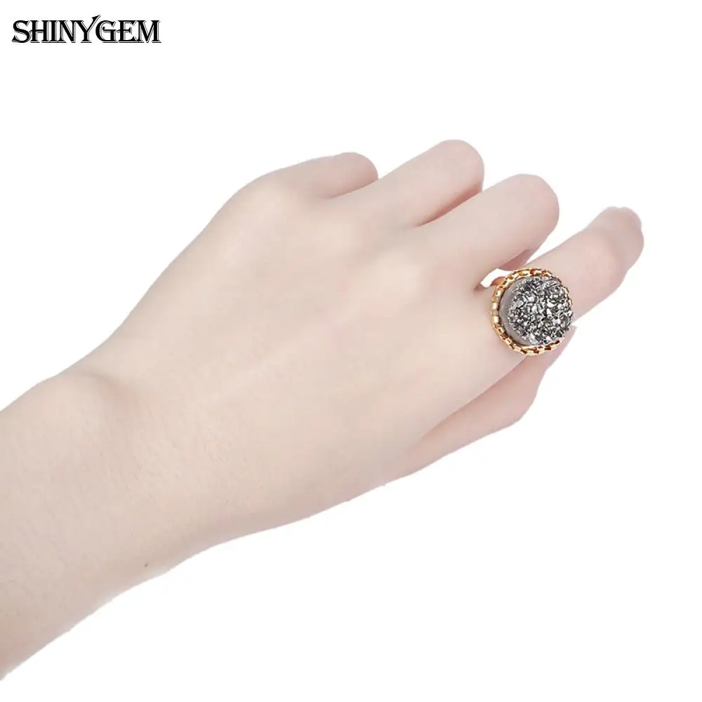 Модные кольца ShinyGem с большим камнем регулируемые из нержавеющей стали золотым