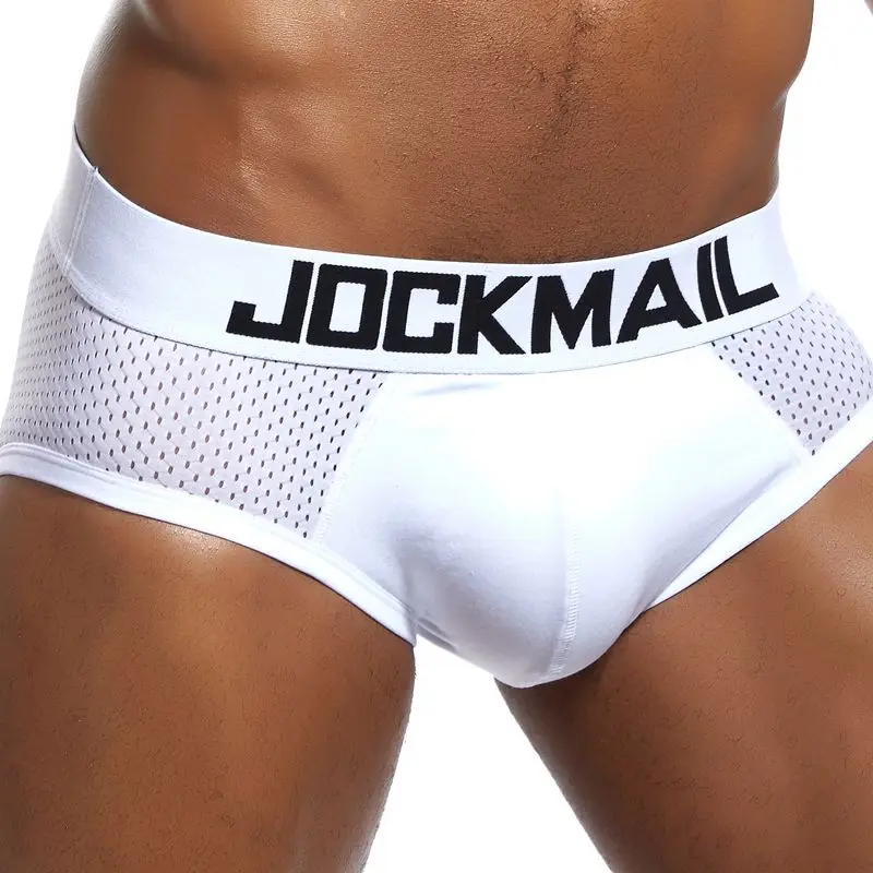 Белый JOCKMAIL Брендовые мужские трусы-шорты из хлопка, сексуальное мужское нижнее белье, мужское нижнее белье, мужские трусы шорты, сетчатый u-образный выпуклый мешочек для геев - Цвет: Белый