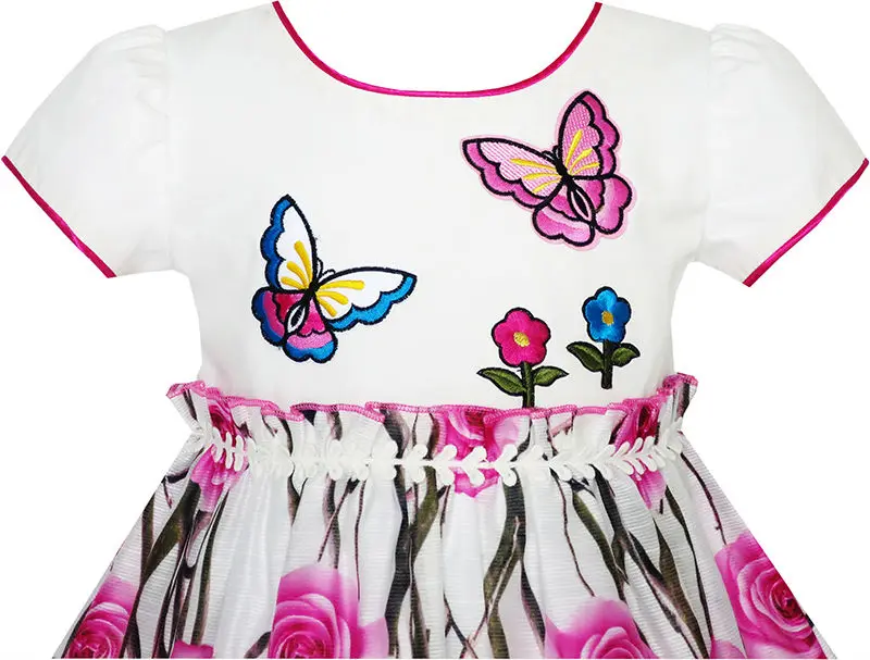 Girls Dress Rose Flower Butterfly Princess Birthday Party Sundress Cotton 2020 Summer Wedding Dresses Size 4-10 Carnival | Детская