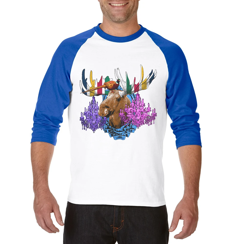 

Men T Shirt Three Quarter Raglan Sleeves Creative Deer 3D Printed O-Neck Cotton Mens Tee Shirts Popular Man T-Shirt Hipster Tops