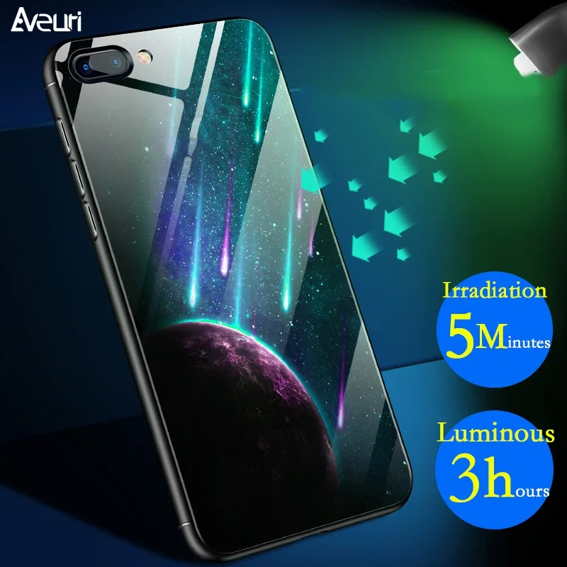 Роскошный светящийся стеклянный чехол для iPhone X XR XS MAX звездного цвета SE 2020 2 5 6 S 5S 8