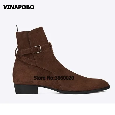 VINAPOBO/ г.; мужские ботинки из замши; ботинки «Челси» с пряжкой на ремешке; ботильоны без застежки; Мужская мода; осенние мотоботы на среднем каблуке - Цвет: as the pircture