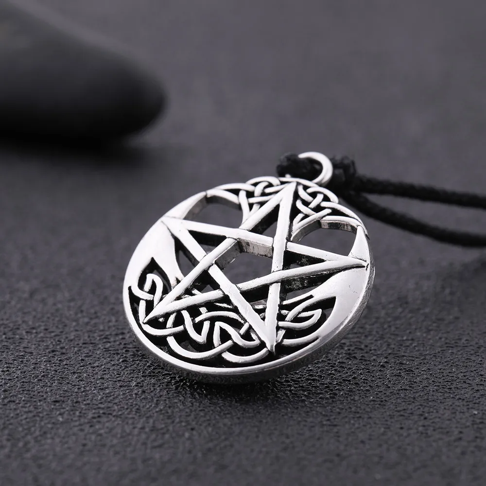 LIKGREAT Vintage Pentagram Round Pendant Necklace Celtics Knot Wicca Jewerly Hollow Pentacle Accessories Amulet Necklace