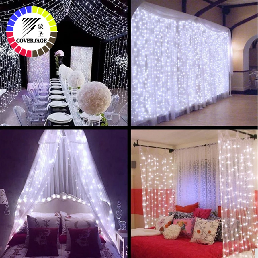 coversage christmas led lights curtain garland 3x3m led string fairy decorative outdoor indoor home wedding decoration net light free global shipping