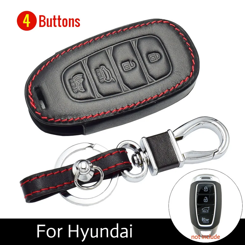 4 Buttons Кожаный чехол для ключей автомобиля для hyundai Kona Azera Grandeur IG Santa Fe I30 IX35 Elantra чехол дистанционного брелока брелок сумка авто аксессуары - Название цвета: 4 Buttons
