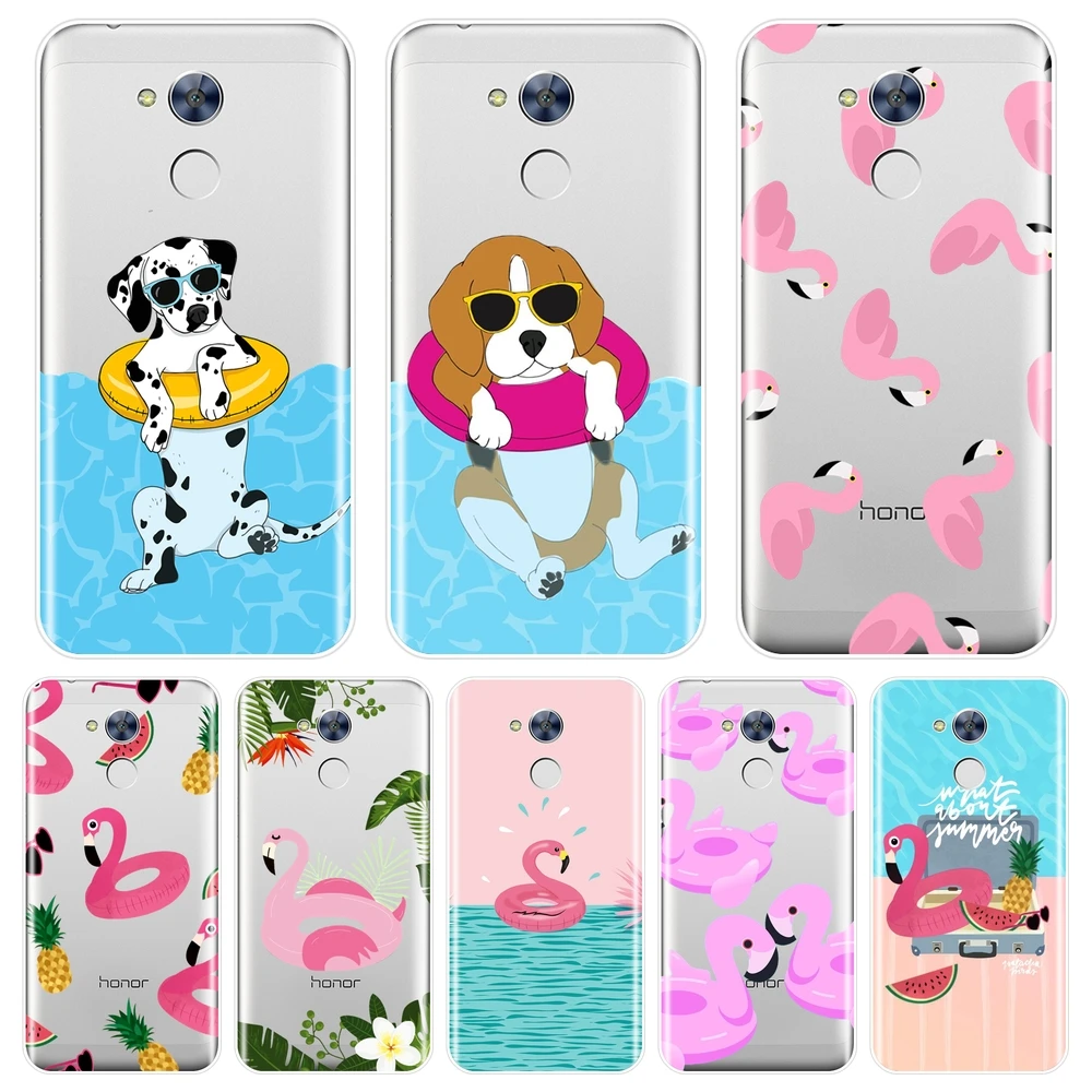 Summer Dog Pink Flower Back Cover For Huawei Honor 4C 5C 6C 6A Pro Soft Silicone Case For Huawei Honor 4X 5A 5X 6 6X Phone Case