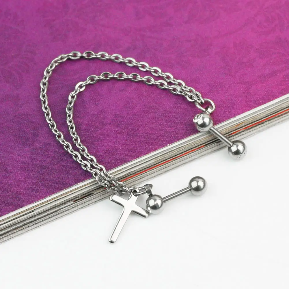 Новая мода в стиле панк-рок с серебряным покрытием крест цепочки серьги штангой