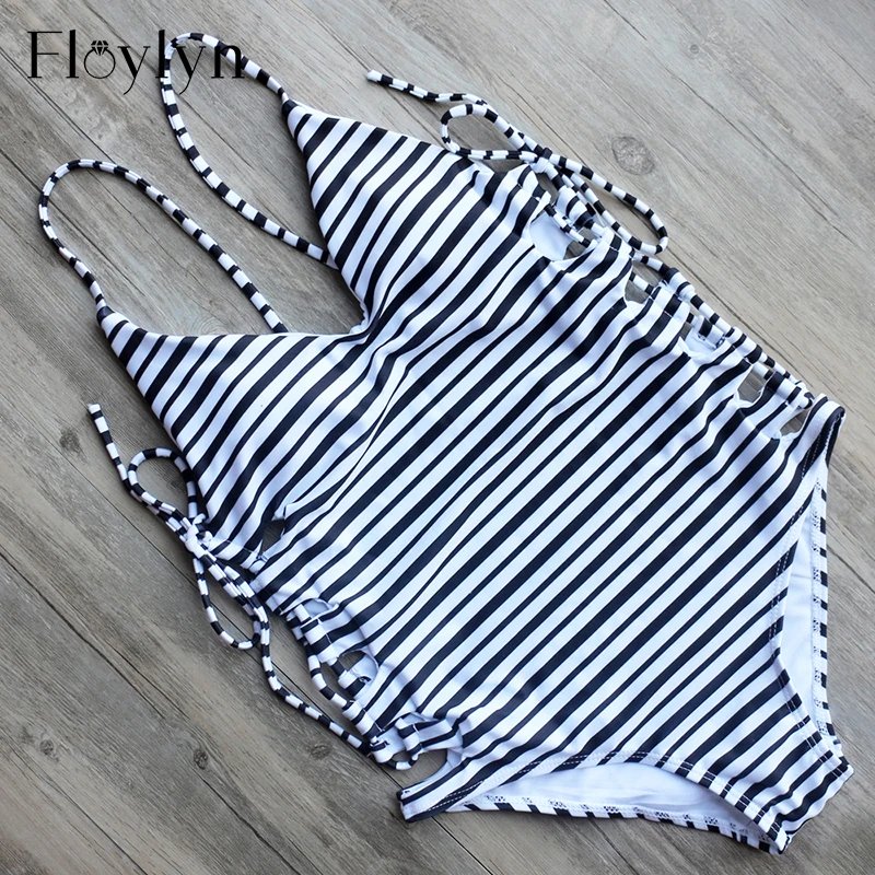 Слитный бандажный купальник FLOYLYN с высоким вырезом и открытой спиной Цельный