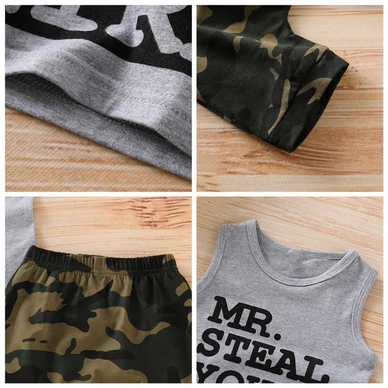 

Leisure Sports Boy Letter Print Vest T-shirt + Camouflage Shorts Sets Cotton Baby Sets Toddler Clothing Baby Boy Clothes