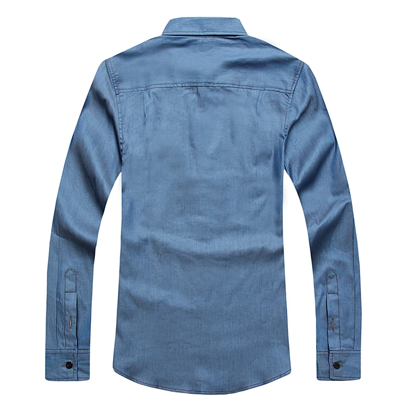 Classic demin blue Full Seiko edition 2013 summer new long-sleeved shirt Slim Korean men's solid color collar man |