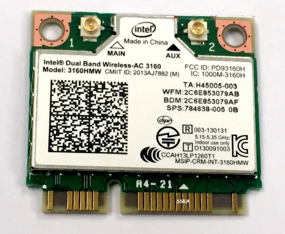 SSEA Новинка для Intel Wireless AC 3160 3160HMW 802.11ac WIFI Bluetooth 4 0 Двухдиапазонная 2 4G/5 ГГц ПОЛОВИНА