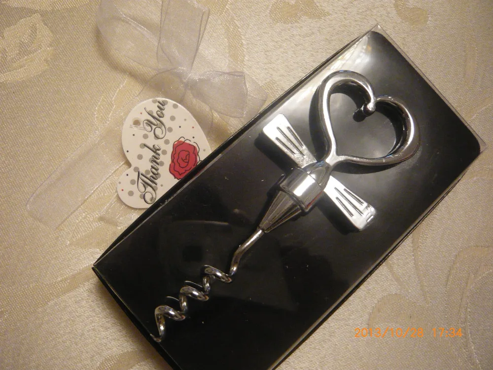 

wedding party favor gift and giveaways for guests--Tuxedo Heart Corkscrew in Gift Box bridal shower favors 80pcs/lot