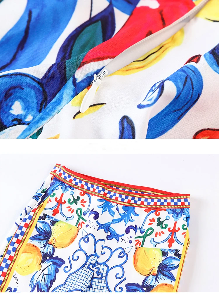 Женский костюм с брюками Svoryxiu, разноцветный костюм-двойка: блузка с длинными рукавами с оборками и брюки до щиколотки, с принтом в стиле росписи по фарфору, на осень