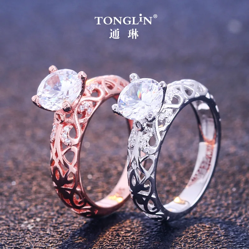 925 Silver Zirconia Engagement Ring for Women Unique Wedding Rose Gold Art Deco Baguette Finger Boho Jewelry | Украшения и