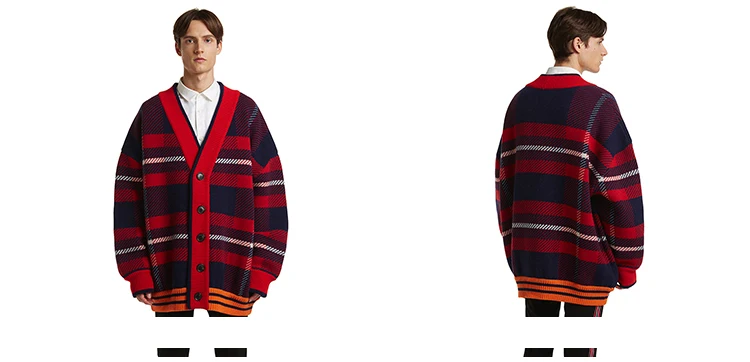 Мужской свитер Blusa Masculina, Модный осенне-зимний клетчатый кардиган в стиле хип-хоп, большие размеры, кардиган Kpop ropa, мужские свитера с N-образным вырезом