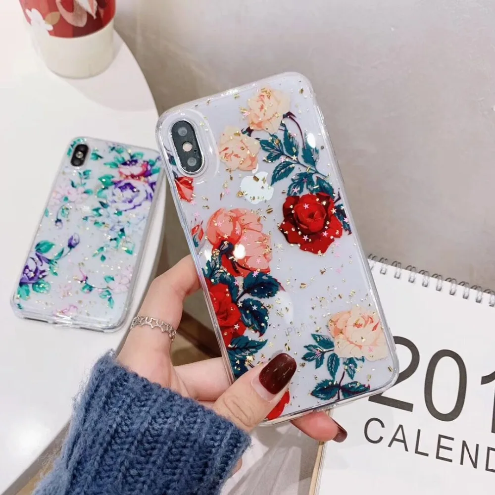 Цветочный силиконовый чехол для huawei P20 lite plus nova 3i P30 mate 20 со сверкающими