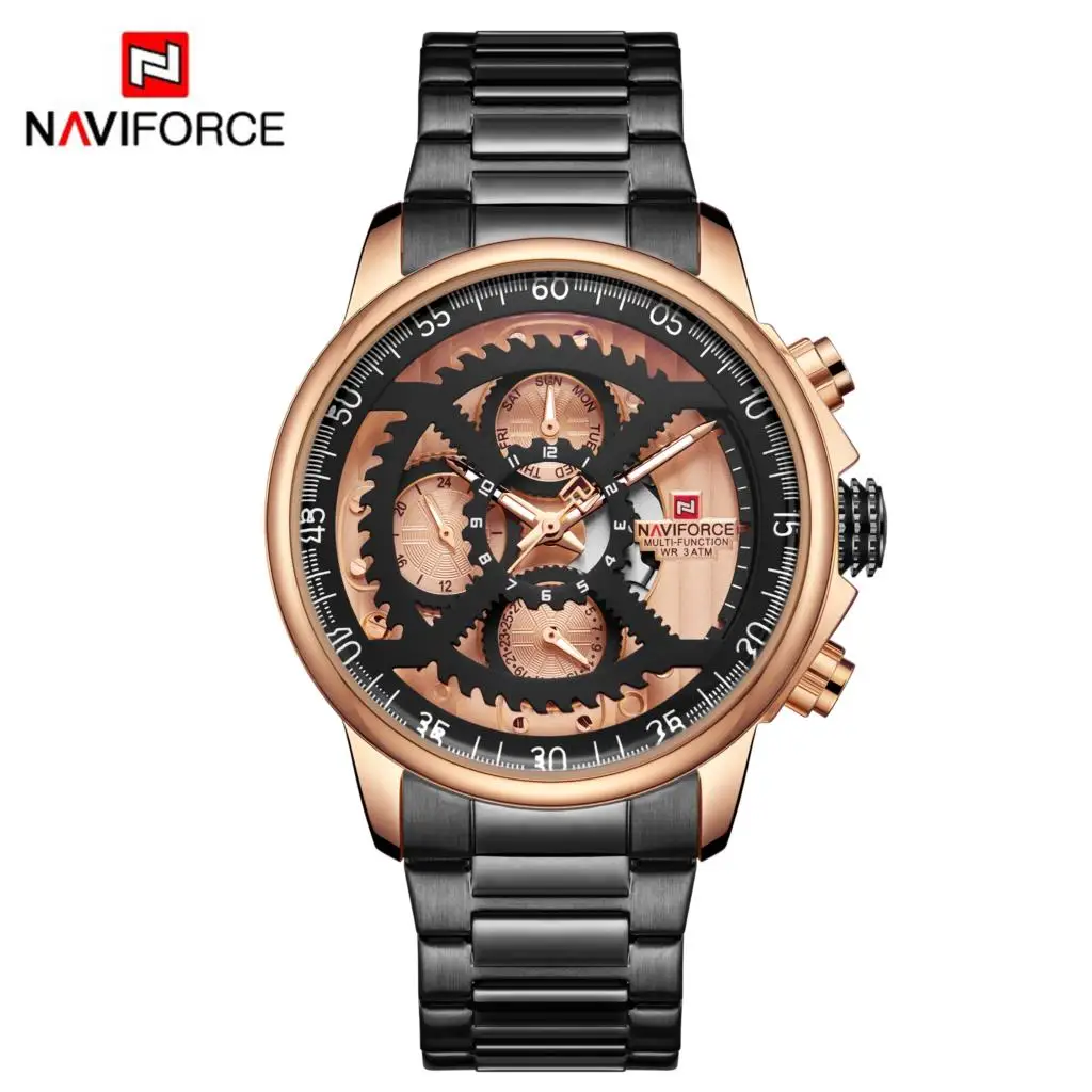 Rose Gold Новинка NAVIFORCE Роскошные Брендовые Часы мужские спортивные полностью Стальные кварцевые часы мужские 3ATM водонепроницаемые часы мужские военные наручные часы - Цвет: Rose Gold