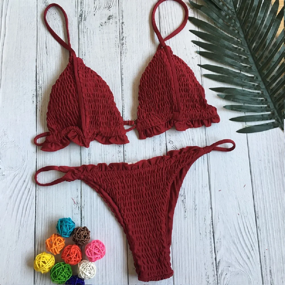 

2018 New Solid Swimwear Women Padded Bandage Swimsuit Beachwear Bathing Push-up Bikini Set Hot Sale