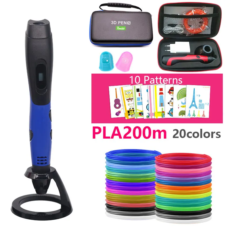 1.Blue pen add PLA USB 3D ручка плюс с безопасной нитью 1,75 мм подарок на Рождество/День рождения с красивой кожаной сумкой подходит для создания семьи - Цвет: 1.Blue pen add PLA