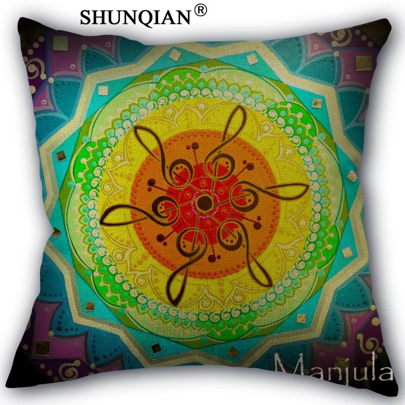 

Наволочка с рисунком Мандала пользовательский квадратный чехол из хлопка и льна, на молнии 45x45 см с одной стороны