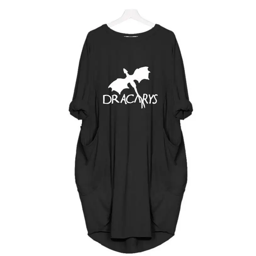 Платье Dracarys с буквенным принтом, платье с карманами, Vestidos, женские платья, летняя одежда Лолиты размера плюс