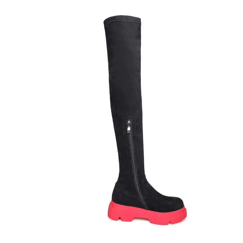 Женские ботфорты из искусственной замши ASUMER черные сапоги на платформе с круглым