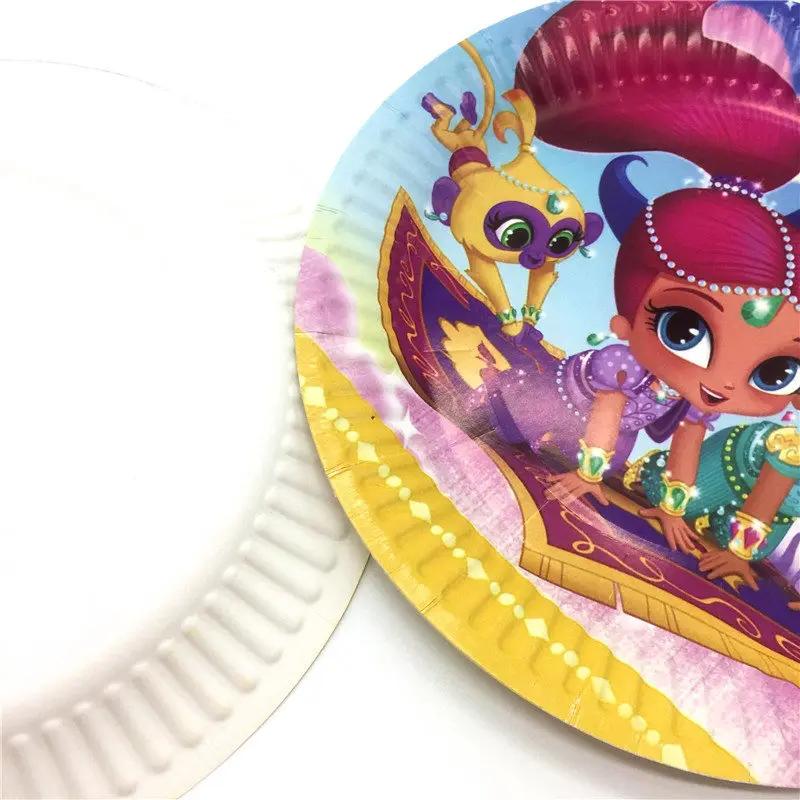Shimmer Shine тема 81 шт./лот бумажные кружки, тарелки, салфетки, скатерть для детской вечеринки на день рождения, Висячие баннеры, украшения, поставка 20 человек