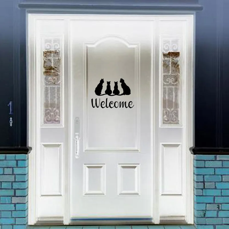 Милые модные виниловые наклейки на дверь с кошками добро пожаловать стену