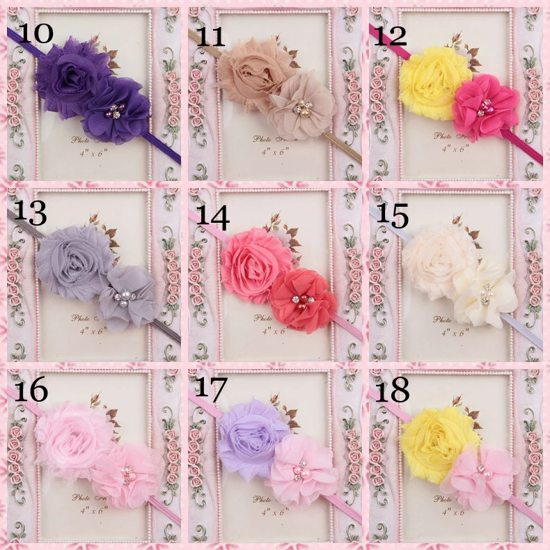 Новый шебби Шикарный цветок с шифоновым цветком Детская повязка на голову 18