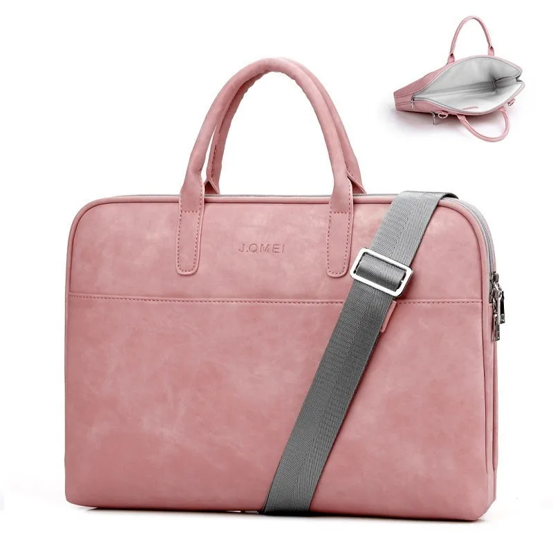 Pink Модная женская кожаная сумка для ноутбука Toshiba samsung sony 15,6 13,3 14,1 дюймов, сумка для компьютера, женская сумка-мессенджер с силовой сумкой - Цвет: Pink