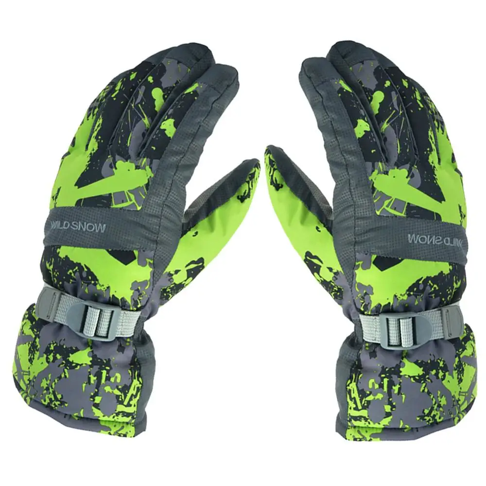Fluorescent green Унисекс мужские женские лыжные перчатки зимние теплые непромокаемые Анти-холодные теплые перчатки Сноуборд перчатки для пальцев Варежки - Цвет: Fluorescent green