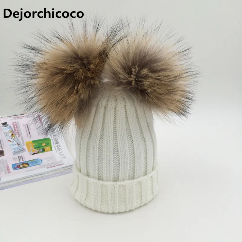 Dejorchicoco/детские шляпы с настоящим мехом для девочек вязаные кроше шапочки