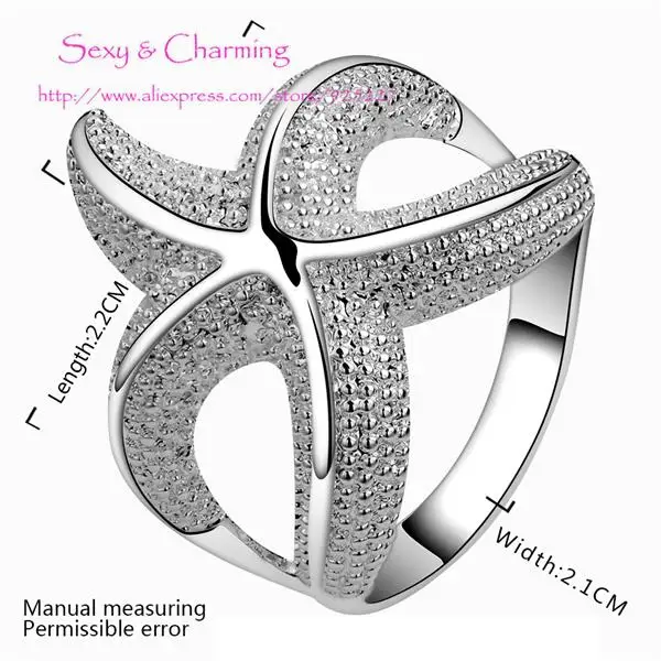 R538 free shipping! Silver Plated star starfish ring finger rings size 7 8 fashion jewelry welcome mixed wholesale | Украшения и