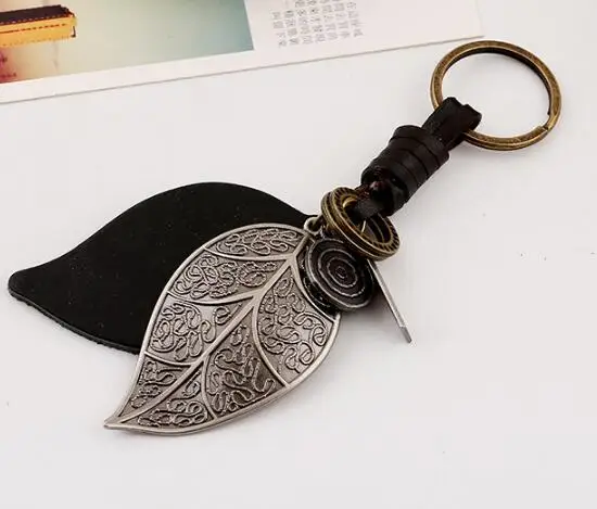 50pcs/lot fedex fast bohemian style leaf key ring Vintage leaves Keychain Punk Leather Key Chain | Украшения и аксессуары