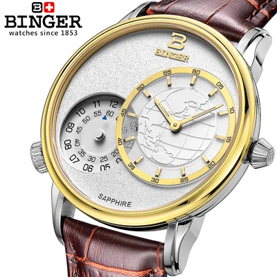 Item 3 Швейцарские мужские часы, люксовый бренд, наручные часы, BINGER, 18K золото, кварцевые часы с кожаным ремешком, водонепроницаемые часы, BG-0389-6 - Цвет: Item 3
