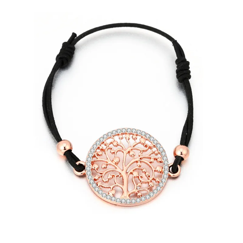 Rose Gold Древо жизни Амулеты Браслет для женщин браслет из эластичного шнура Регулируемый Кристалл бразильский encantado дропшиппинг подарок - Окраска металла: Rose Gold