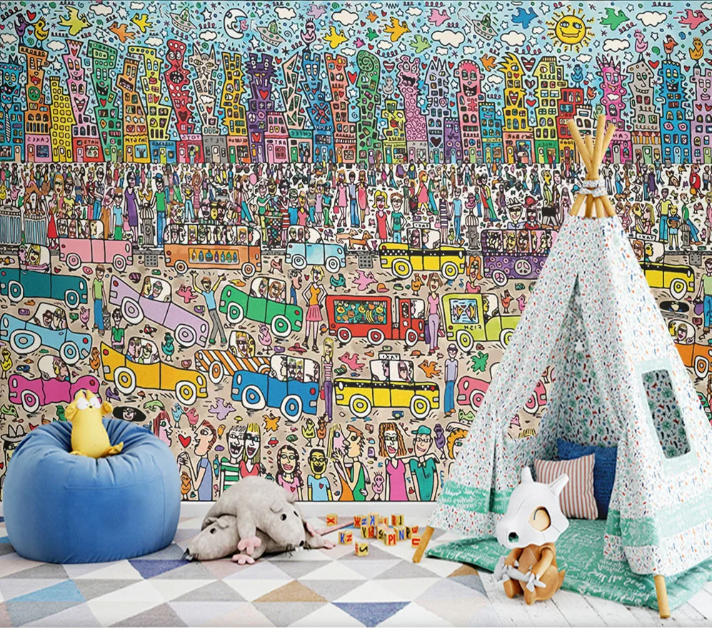 

Custom Abstract Scrawl Puzzle 3d Cartoon Murals Wallpaper for Child Baby Room Background 3d Wall Mural 3d Cartoon Wall paper